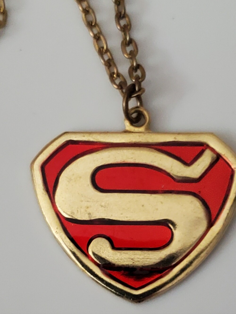 Superman Necklace Enamel Gold Tone Halloween Costume Party